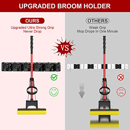 Zeinwap Plastic Mop And Broom Holder | Heavy Duty Broom Holder | Mop Organizer For Home Garden Garage And Storage | Wall Mounted, 5 Positions With 6 Hooks, Black - Image 3