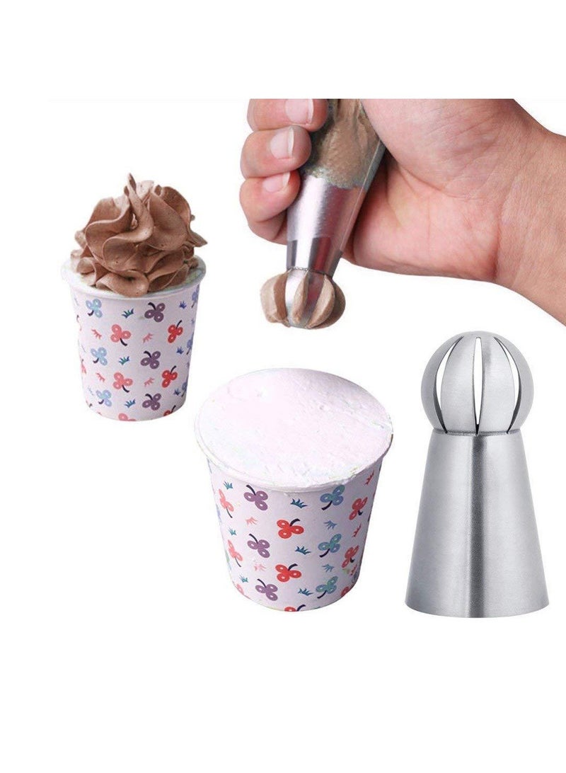 Cake Decorating Tips Kit,  7 Nozzles Flower Frosting Icing Tips Russian Ball Piping Tips, 1 Reusable Silicone Bag,1 Couplers, Set of 9 - Image 2