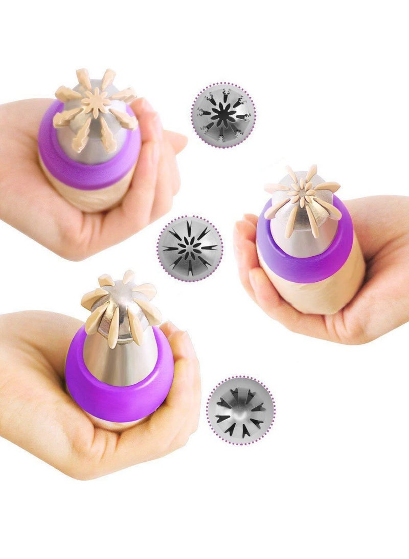 Cake Decorating Tips Kit,  7 Nozzles Flower Frosting Icing Tips Russian Ball Piping Tips, 1 Reusable Silicone Bag,1 Couplers, Set of 9 - Image 3