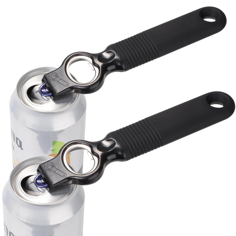 DUNLAGUE 2Pack Soda Can Opener and Beer Bottle Opener Bartender with Good Grip Silicone Handle Pop Top Can Tab Opener for Long Nails Bottle Opener for Arthritic Hand and Seniors Black