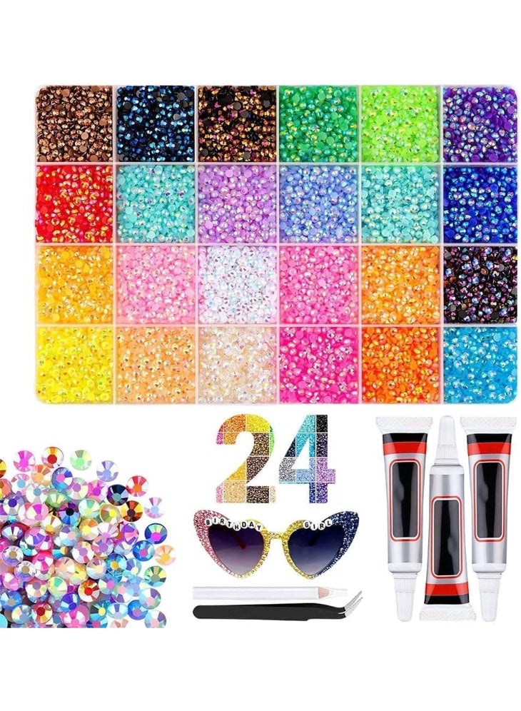 ATRJSZ Resin Jelly Rhinestones Kit for Bedazzling - 32,000pcs 3mm DIY Bulk Resin Gems Set with 3 Glues, Pickup Pen & Tweezers for Crafting, Nail Art, Tumblers, Shoes and Clothing Embellishments (24) - Image 1