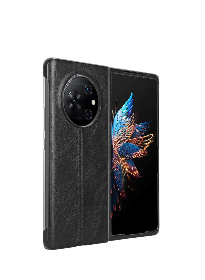 SYOSI جراب Excefore متوافق مع Tecno Phantom V Fold Case، جراب جلد PU عتيق فائق النحافة مقاوم للصدمات متوافق مع Tecno Phantom V Fold 5G، أسود - Image 3