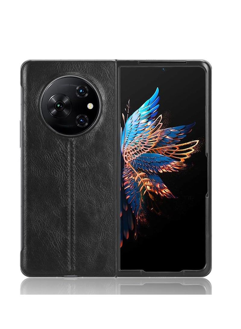 SYOSI جراب Excefore متوافق مع Tecno Phantom V Fold Case، جراب جلد PU عتيق فائق النحافة مقاوم للصدمات متوافق مع Tecno Phantom V Fold 5G، أسود - Image 2