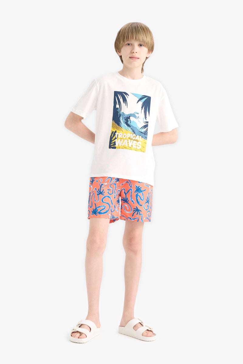 ديفاكتو شورت بحر اولادي برتقالي فلورال - Image 1