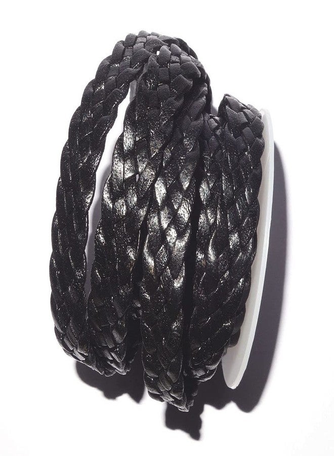 Cords Craft, 12mm 5 Ply Flat Braided Leather String Bolo Cord, Lace for Jewelry Making, Bracelets, Necklaces, Wraps, Crafts and Hobby Projects (Vintage Black, Roll of 2 Meters) - Image 1