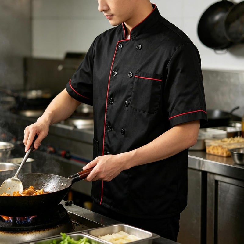 Chef Jacket Short Sleeve - Lightweight Chef Coat for Men and Women - Double-Breasted Cooker Uniforms for Restaurant Kitchen Bakery Cafés Culinary Schools, XL - Image 4