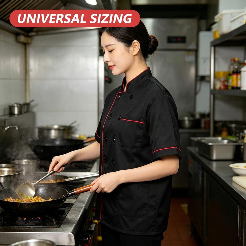 Chef Jacket Short Sleeve - Lightweight Chef Coat for Men and Women - Double-Breasted Cooker Uniforms for Restaurant Kitchen Bakery Cafés Culinary Schools, XL - Image 5