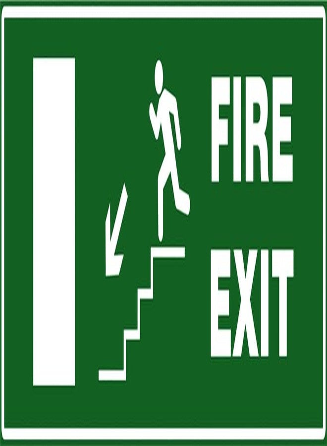 VAAIMAI Fire Exit With Man Downside Run In Stairs Symbol Sign Board | 5MM Foam Board | Green | Pack of 1 | Signage for Office, School & Commercial Space | Waterproof, UV Resistant | 12×4 Inch - Image 1
