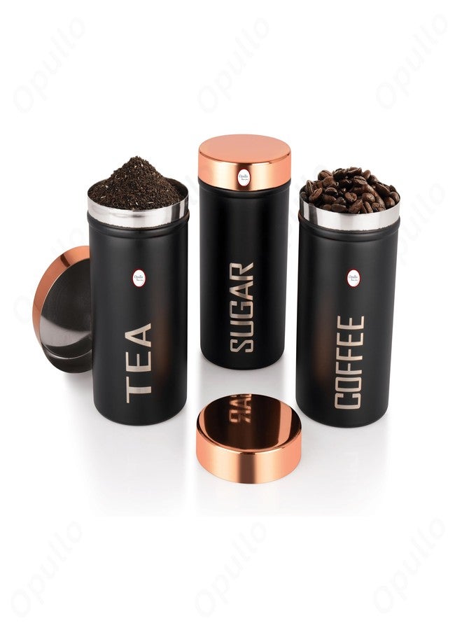 Opullo Mother's Choice Stainless Steel Coffee Tea Sugar Containers Set | Sugar Tea Coffee Jars for Kitchen Set of 3 | 500 Gms - Image 1