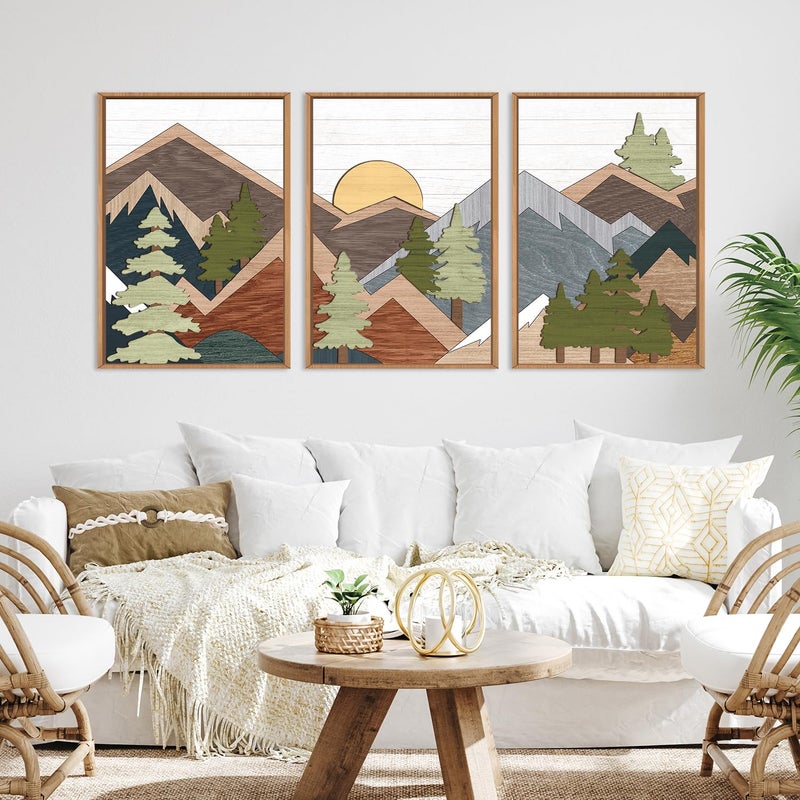 TOARTi Framed Wood Panel Mountain Forest Landscape Wall Decor (16"x24"), Vintage Nature Wilderness Woodland Wall Art, Mid Century Modern Sunrise Wooden Cut Decor for Farmhouse Bedroom Living Room - Image 4