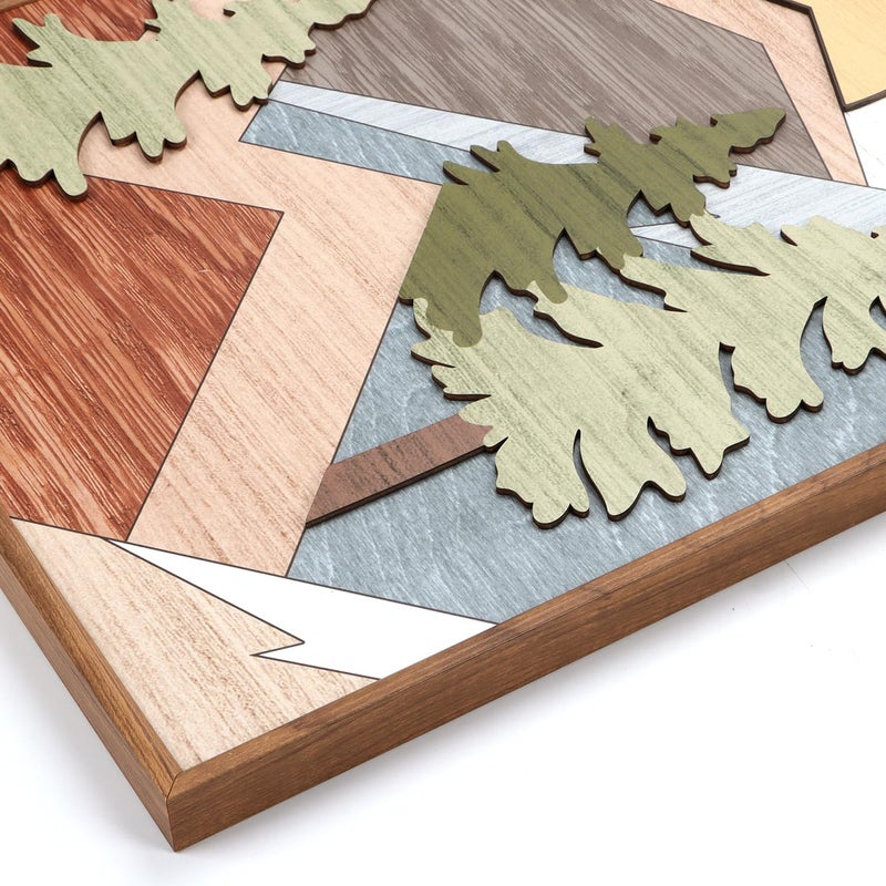 TOARTi Framed Wood Panel Mountain Forest Landscape Wall Decor (16"x24"), Vintage Nature Wilderness Woodland Wall Art, Mid Century Modern Sunrise Wooden Cut Decor for Farmhouse Bedroom Living Room - Image 2
