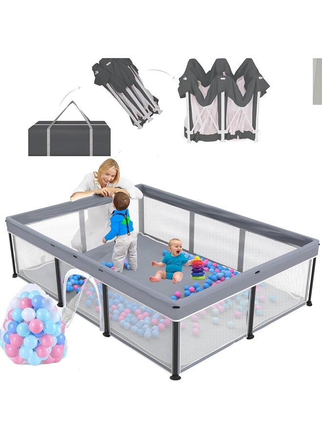 Foldable Baby Playpen for Toddler,Portable Baby Fence Ultimate Activity Center with Zipper Door - Large Baby Play Area Yard for Indoor & Outdoor Toddlers with Breathable Mesh and Non-Slip Base - Image 1