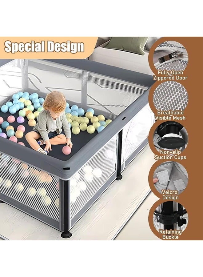 Foldable Baby Playpen for Toddler,Portable Baby Fence Ultimate Activity Center with Zipper Door - Large Baby Play Area Yard for Indoor & Outdoor Toddlers with Breathable Mesh and Non-Slip Base - Image 3