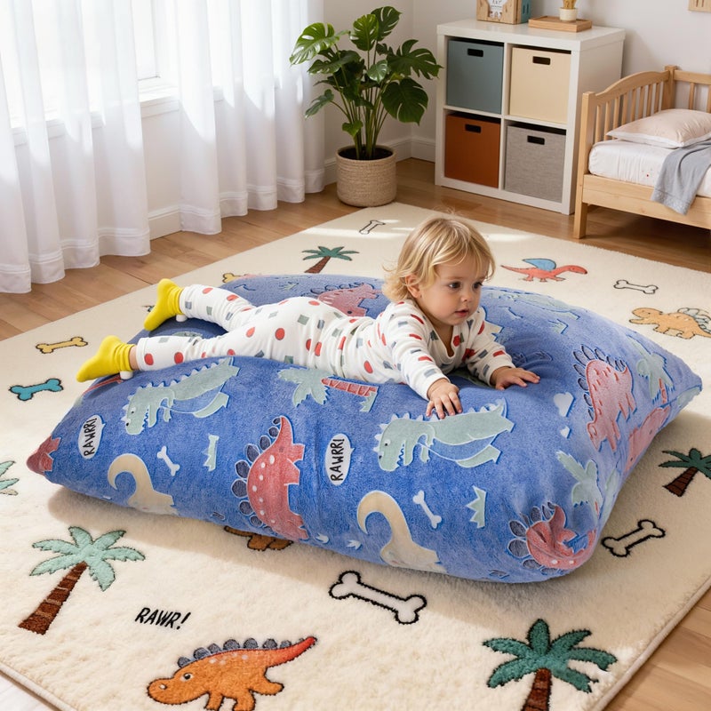 BRINJOY Kids Bean Bag Chair Bed, 3 in 1 Memory Foam Filled Bean Bag Sofa with Removable Cover for Playroom Daycare Bedroom, Toddlers Lazy Floor Mattress Lounger for Boys Girls, Glowing Dinosaur - Image 2