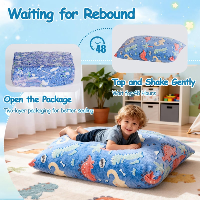 BRINJOY Kids Bean Bag Chair Bed, 3 in 1 Memory Foam Filled Bean Bag Sofa with Removable Cover for Playroom Daycare Bedroom, Toddlers Lazy Floor Mattress Lounger for Boys Girls, Glowing Dinosaur - Image 5