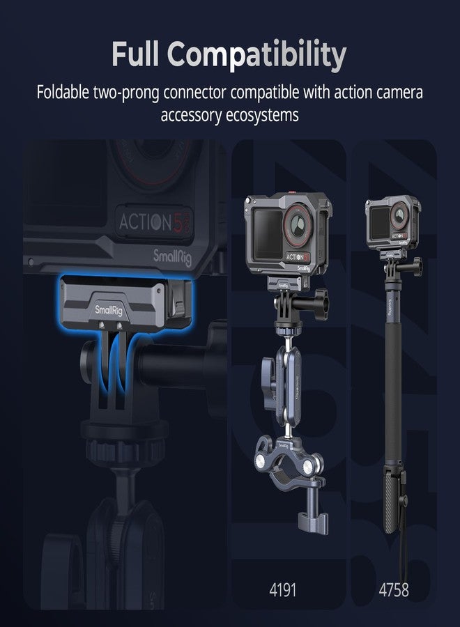 SMALLRIG Magnetic Mount Adapter for DJI OSMO 360 / Action 5/4 / 3 - Quick-Release Aluminum Base with 1/4" Thread & Foldable Connector for Tripods, Selfie Sticks, Vlogging Accessories - 3662B - Image 5