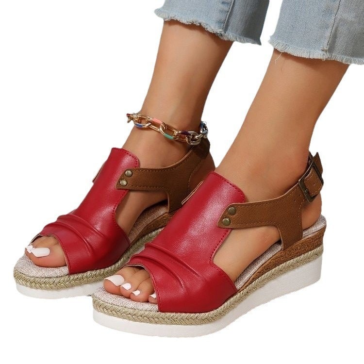Straw High Heel Sandals Women'S Large Size Thick Bottom Fish Toe Roman Shoes Women'S High Heel Sandals With Straw Buckle - Image 3