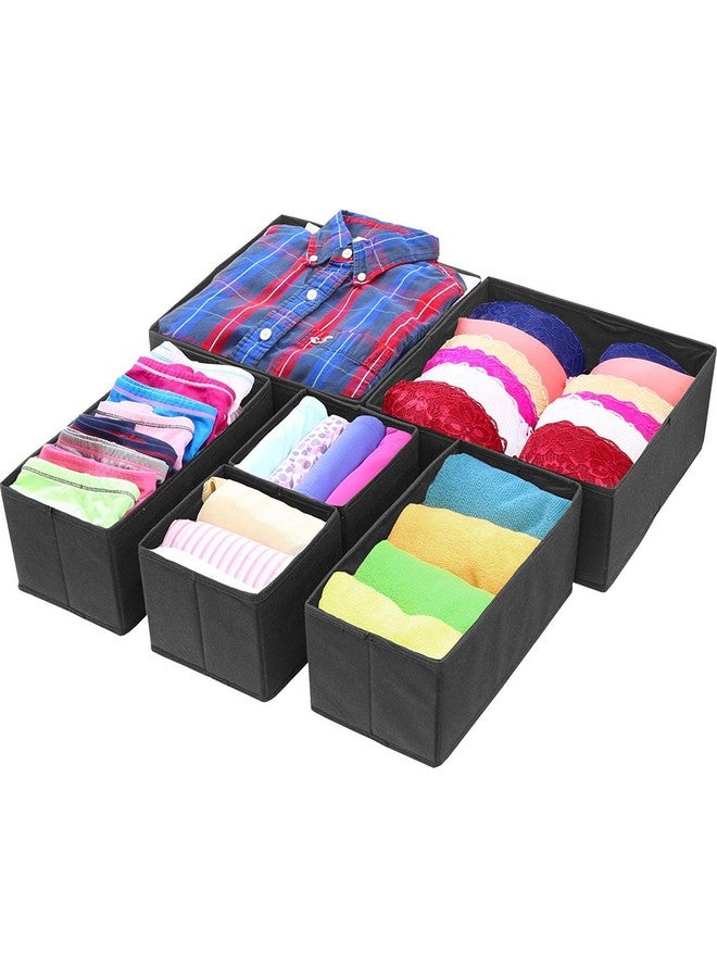 House of Quirk Foldable Cloth Storage Box Closet Dresser Drawer Organizer Cube Basket Bins Containers Divider with Drawers for Underwear, Bras, Socks, Ties, Scarves, Set of 6 (Black) - Image 1