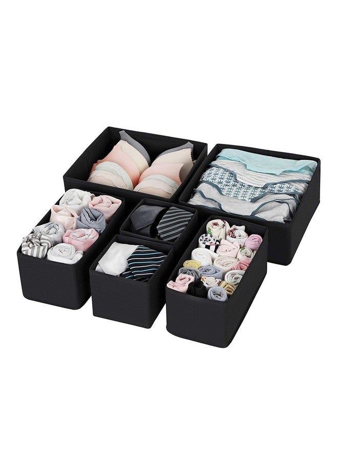 House of Quirk Foldable Cloth Storage Box Closet Dresser Drawer Organizer Cube Basket Bins Containers Divider with Drawers for Underwear, Bras, Socks, Ties, Scarves, Set of 6 (Black) - Image 2