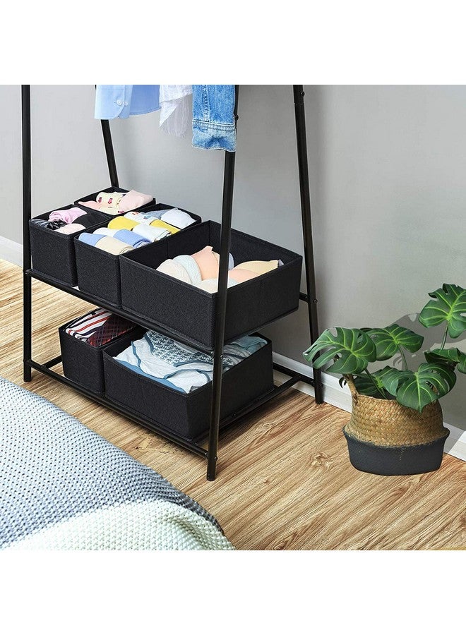 House of Quirk Foldable Cloth Storage Box Closet Dresser Drawer Organizer Cube Basket Bins Containers Divider with Drawers for Underwear, Bras, Socks, Ties, Scarves, Set of 6 (Black) - Image 4