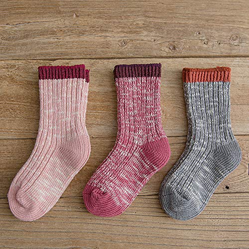 CoCoCute Baby Boys Girls Socks - 3 Pairs Toddler Thick Warm Seamless Chunky Knit Cotton Kid Cotton Crew Socks (M(3-5Y), Girls) - Image 2