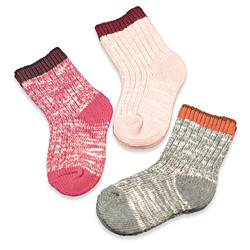 CoCoCute Baby Boys Girls Socks - 3 Pairs Toddler Thick Warm Seamless Chunky Knit Cotton Kid Cotton Crew Socks (M(3-5Y), Girls) - Image 1