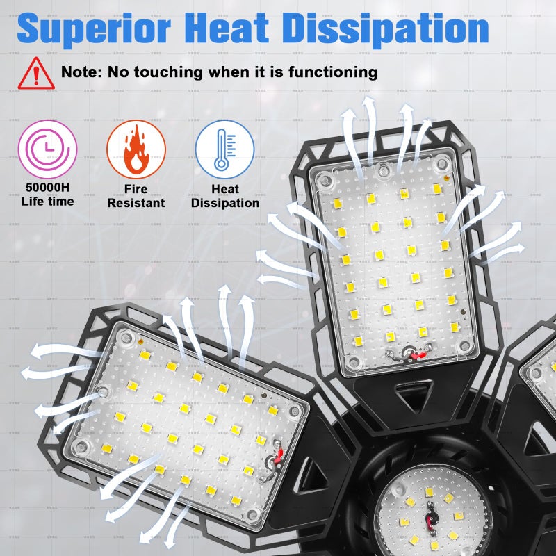 Aoretic LED Garage Lights 1 Pack -180W, 18000LM 6500K Led Shop Light with 6+1 Deformable Panels, Basement Barn Light Garages Ceiling Lights, E26/E27 for Garage, Warehouse, Shop - Image 4