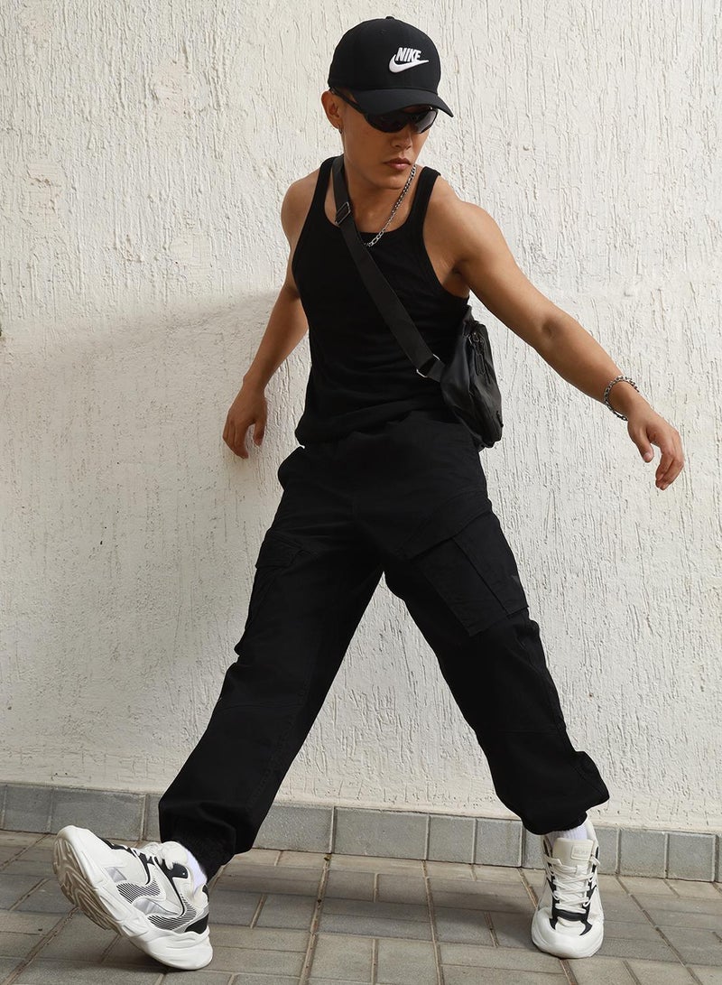 هوبرهولمي بنطلون أسود مريح للرجال، جوجر كارجو بقصة واسعة - Image 1