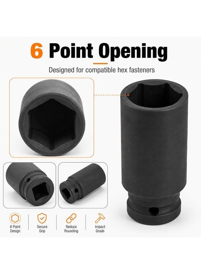 27mm Deep Impact Socket, 1/2 Inch Square Drive, Long Cr-Mo 6 Point Socket for Impact Wrench, Ratchet, Garage and Automotive Repair - Image 3