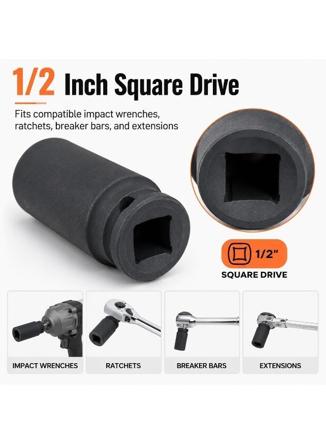 27mm Deep Impact Socket, 1/2 Inch Square Drive, Long Cr-Mo 6 Point Socket for Impact Wrench, Ratchet, Garage and Automotive Repair - Image 5