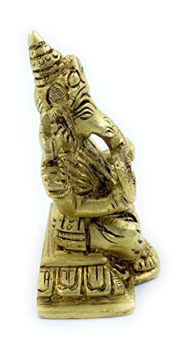 Achleshwar Right Trunk Ganesh Idol | Ashtadhatu Ganesh Murti | Chowki Base with Mushak Handcarved Lacquer Finish | Multicolor | Standard Size - Image 2