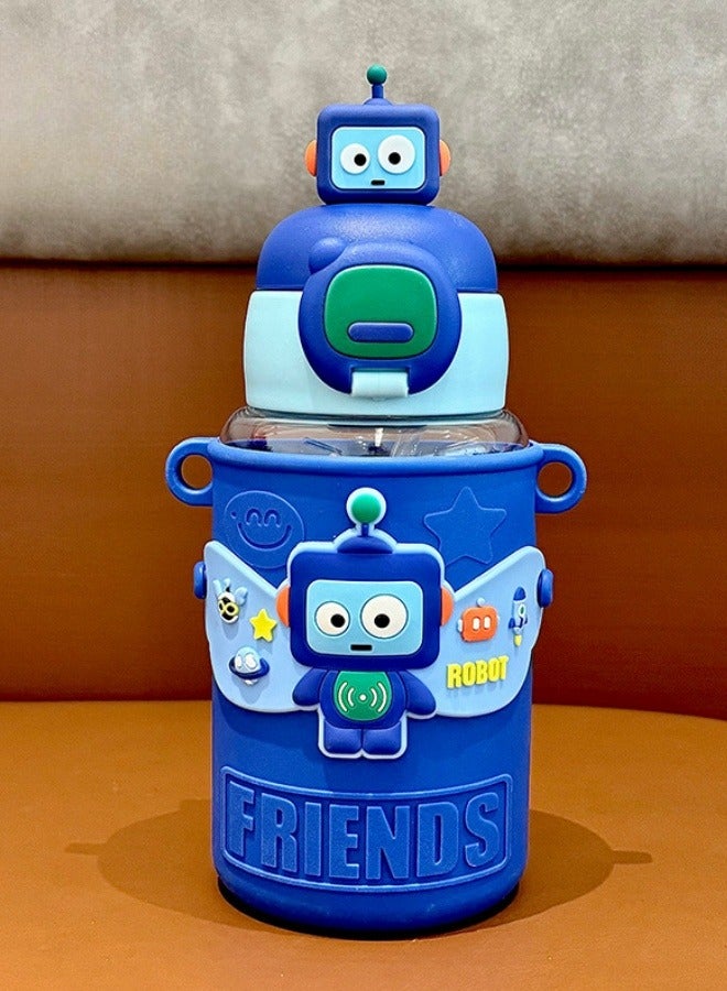 Cartoon Children's Cartoon Transparent Outdoor Water Cup Anti-fall Doll Water Cup 600ML - Azure - Image 1