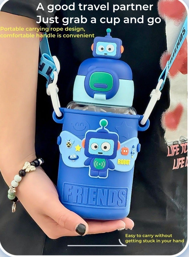 Cartoon Children's Cartoon Transparent Outdoor Water Cup Anti-fall Doll Water Cup 600ML - Azure - Image 2
