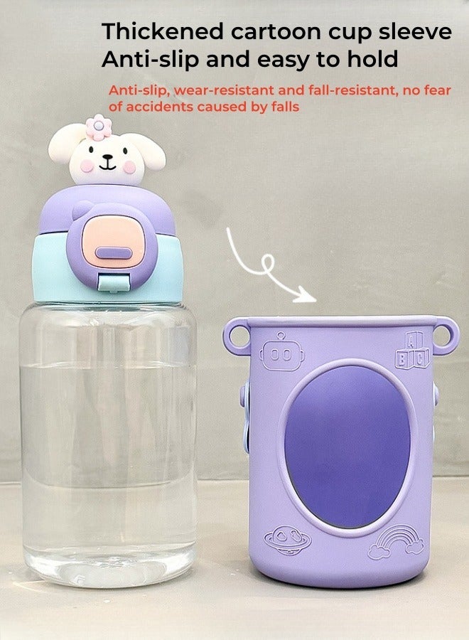 Cartoon Children's Cartoon Transparent Outdoor Water Cup Anti-fall Doll Water Cup 600ML - Azure - Image 5