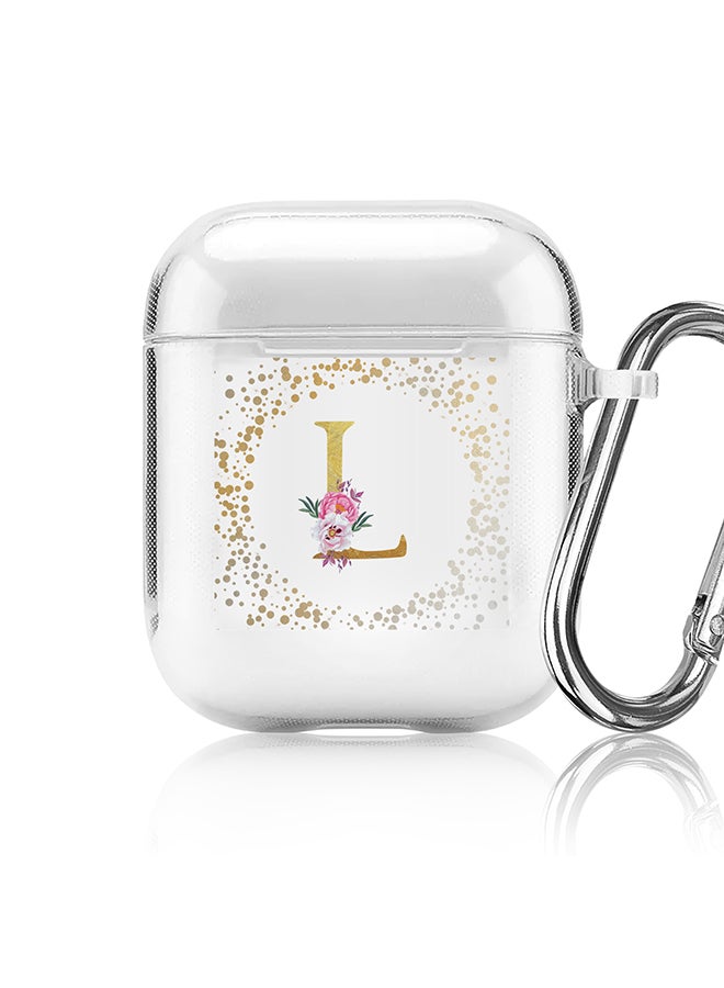 Stylizedd Classic Clear printed Case for Apple Airpods 2 / 1 Soft TPU Gel Thin Transparent Flexible Cover - Custom Monogram Initial Letter Floral Pattern Alphabet - L (Clear ) - Image 1
