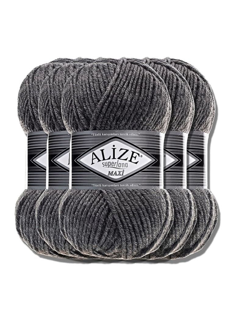 خيوط اليزا ماكس غزل صوف تركي سوبر لانا ماكسي سادة عالية الجودة من القطن والاكريليك للحياكة اليدوية والكروشيه والملابس والسكارفات، 100 غرام ×5 (رمادي متوسط ميلانج، 182) - Image 1