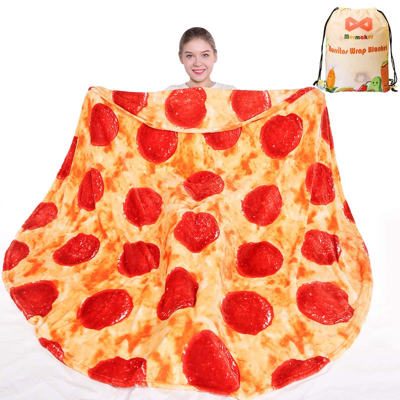 mermaker Pepperoni Pizzas Blanket 20 Double Sided 60 inch for Adult and Kids 285 GSM Realistic Food Blanket Adult Size Funny Gifts for Teenage Boys and Girls