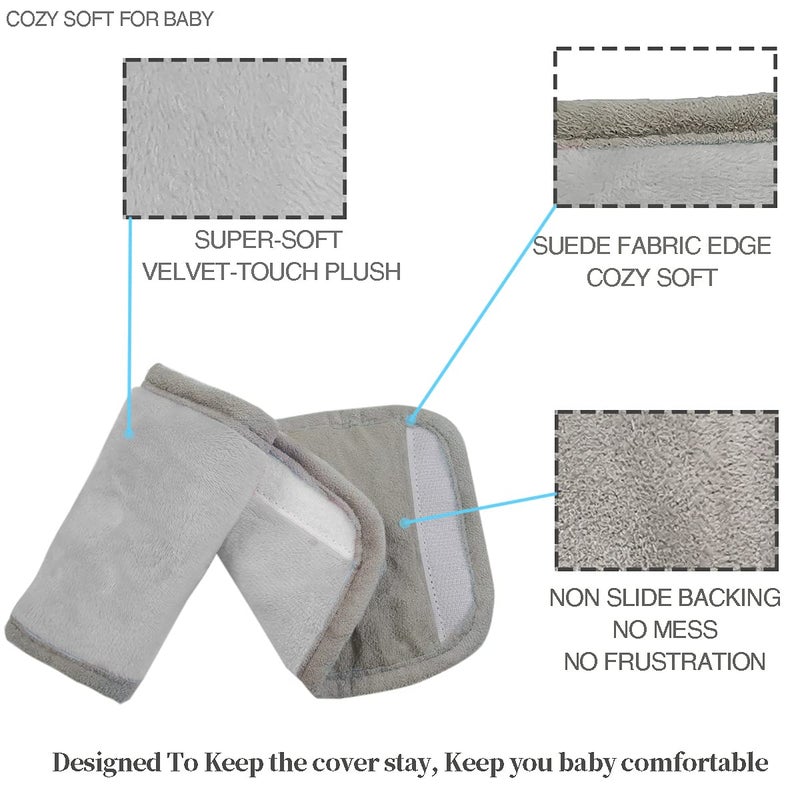 ICOPUCA Car Seat Strap Covers for Baby Kids, Seat Belt Covers Strap Pads Cushion for boy Girl, Protect Neck and Shoulder rubbing, Anti-Slip Design, Universal for Stroller/Carrier/Pushchair Grey - Image 5