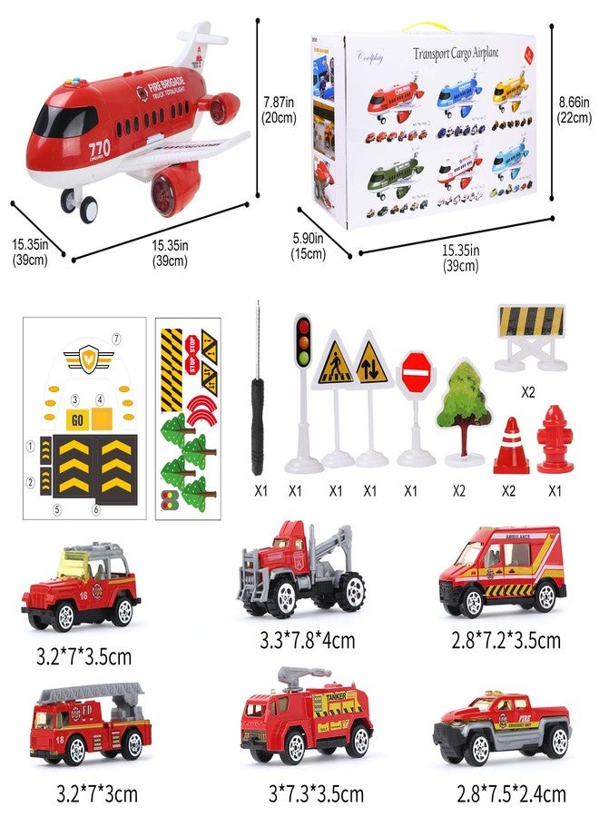 Coolplay Red Airplane Toy Set - Rescue Fire Truck & Ambulance Car with Lights & Sound for Boys 3-6 Years - Image 5