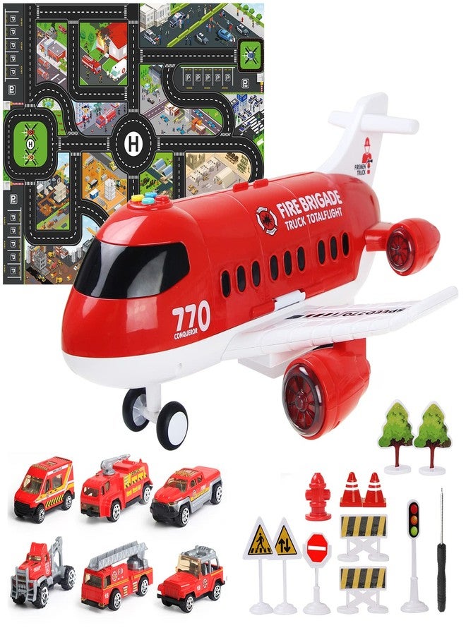 Coolplay Red Airplane Toy Set - Rescue Fire Truck & Ambulance Car with Lights & Sound for Boys 3-6 Years - Image 1