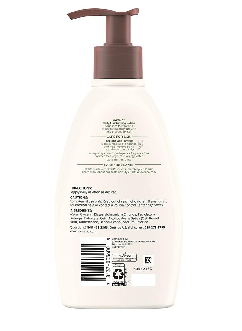Aveeno Daily Moisturizing Lotion 354 ml is a product designed to moisturize dry and sensitive skin. It contains ingredients such as natural bath tub that help soothe the skin and deeply moisturize it. This product is suitable for daily use on the entire body, and absorbs quickly without leaving any greasy residue. It can also be used for fungal infections over the age of 3 months.