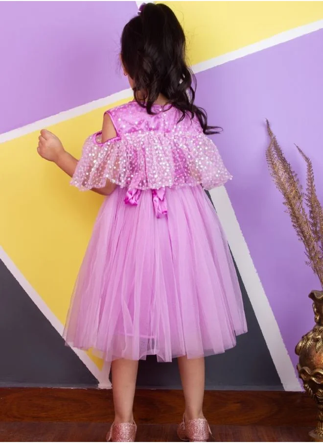 بيلا مودا Sequin Detail Cold Shoulder Sleeves Mesh Skater Dress by Styli