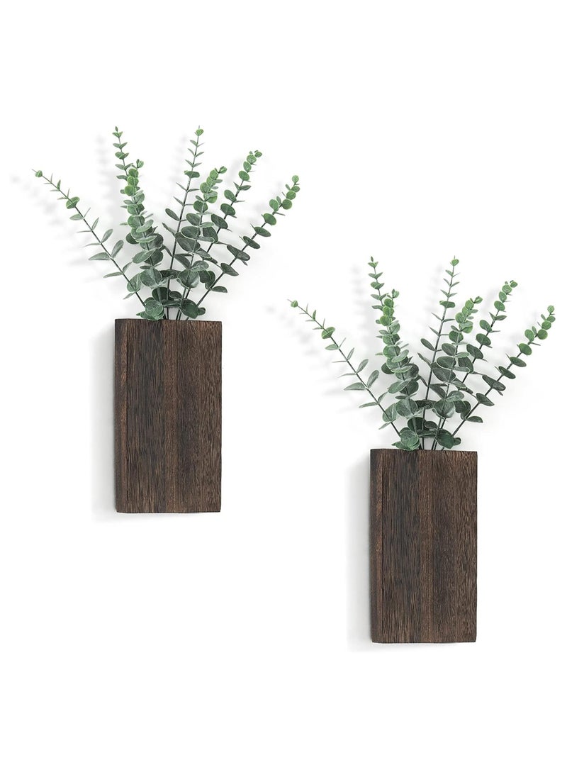 KASTWAVE 2 Pack Wood Wall Planter Vase, Hanging Baskets Planter, with Plant Farmhouse Wall Hanging Decor Pocket Planter, for Indoor Fake Plants Greenery, Living Room Bedroom Kitchen Home Office Decoration  - Image 1