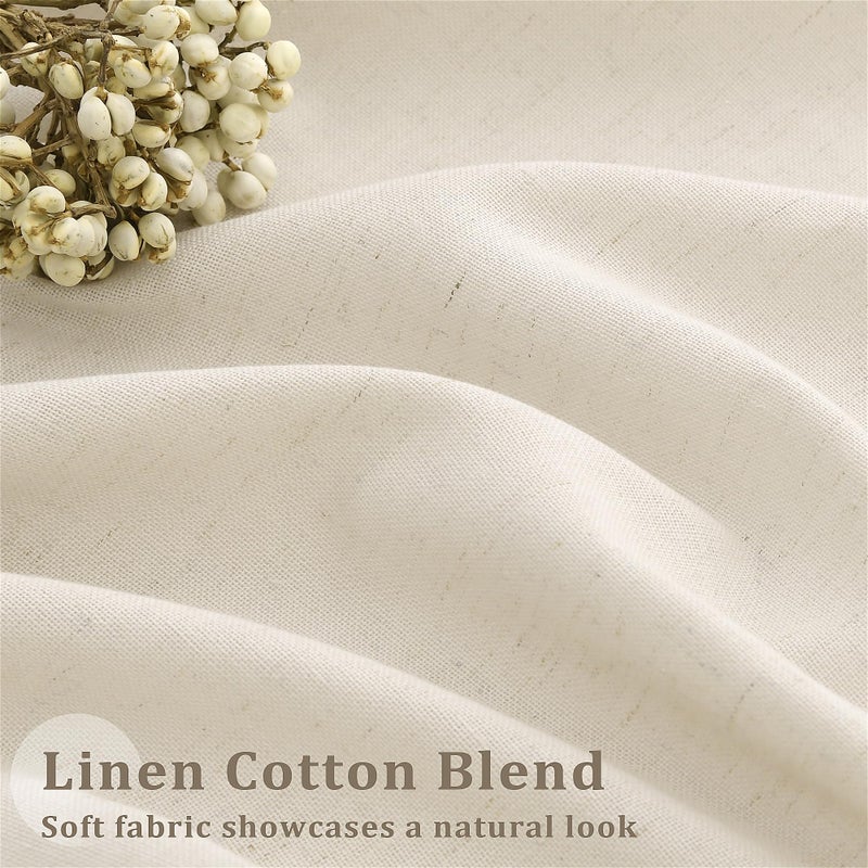 DUKIYO Pinch Pleated 105 Inch Linen Curtains with Hooks Rings Back Tab for Living Dining Room Farmhouse Light Filtering Semi Sheer Custom Memory Shape Pinch Pleat 105 Inch Drapes Sand Beige 1 Panel - Image 4