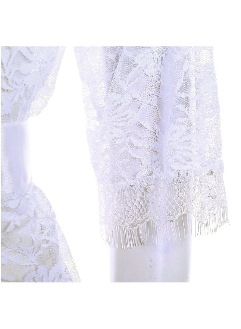 VITION ملابس داخلية للفتيات والنساء بيبي دول ملابس نوم لشهر العسل ملابس داخلية معطف دانتيل سراويل نوم ملابس نوم شبكية ماكسي ملابس نوم مجموعة (صغير) أبيض - Image 2