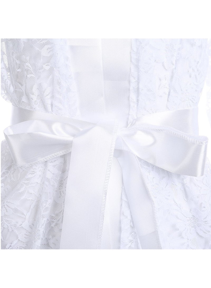 VITION ملابس داخلية للفتيات والنساء بيبي دول ملابس نوم لشهر العسل ملابس داخلية معطف دانتيل سراويل نوم ملابس نوم شبكية ماكسي ملابس نوم مجموعة (صغير) أبيض - Image 3