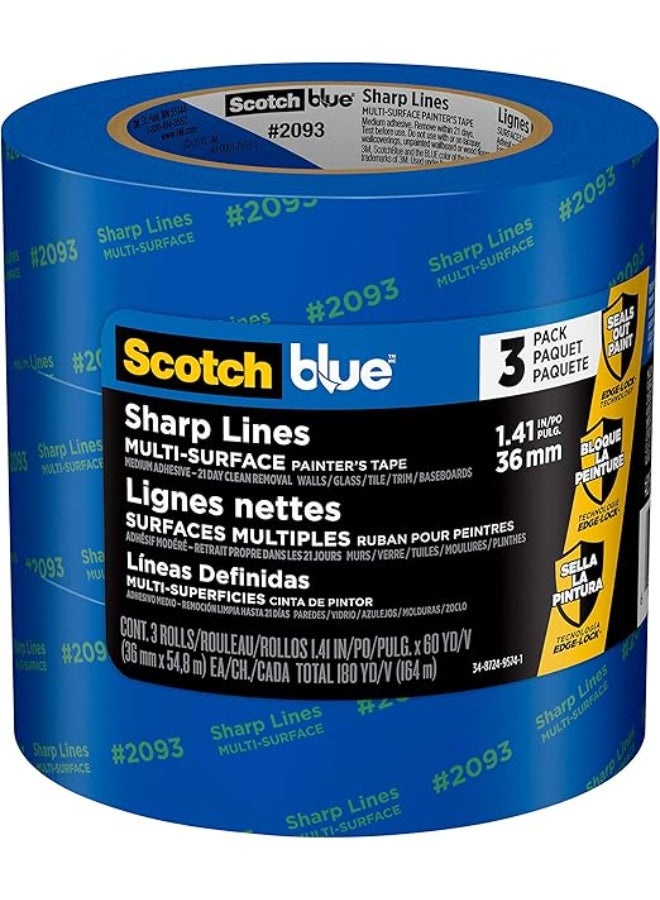 Scotch Painter's Tape ScotchBlue Sharp Lines Painter's Tape, 1.41 inch x 60 yard, 3 Rolls - Image 1