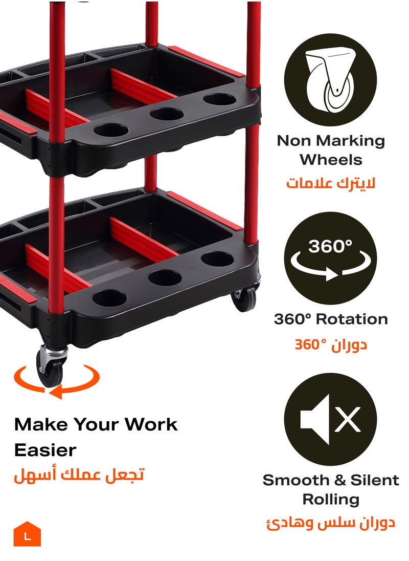 LAWAZIM Tool Cart with Aluminum Pipes -3 Tier Red and Black- Mobile Tool Organizer with Swivel Caster Wheels, Sturdy Shelves, and Dividers -Ideal for Workshop, Garage, DIY Projects, and Industrial Use  - Image 5