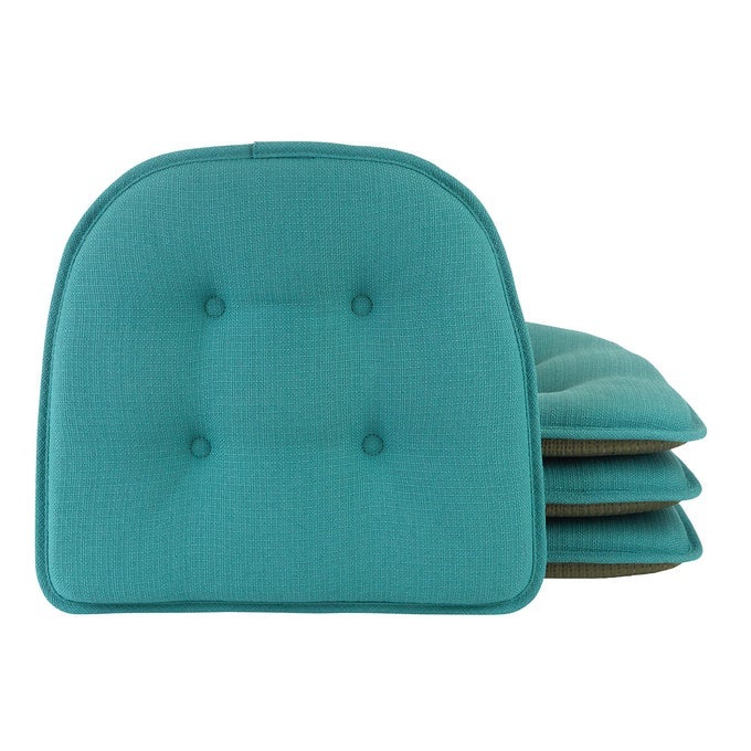 Omega NonSlip Universal Chair Cushions for Dining Room Kitchen and Office Use UShaped SkidProof Seat Pad 15x16 Inches 4 Pack 07 Teal 4 Count