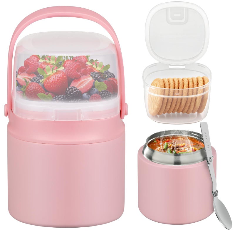 JOOPETALK 2 - in - 1 Soup Thermo for Hot Food 15oz with Snack Box 2pcs Leak Proof Insulated Lunch Container Kids and Adults Stainless Steel Double Wall Vacuum Wide-mouth Thermal with Spoon and Handle - Image 1
